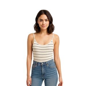 NWT WeWoreWhat Antique White Striped Scoop Camo Bodysuit, Size XL